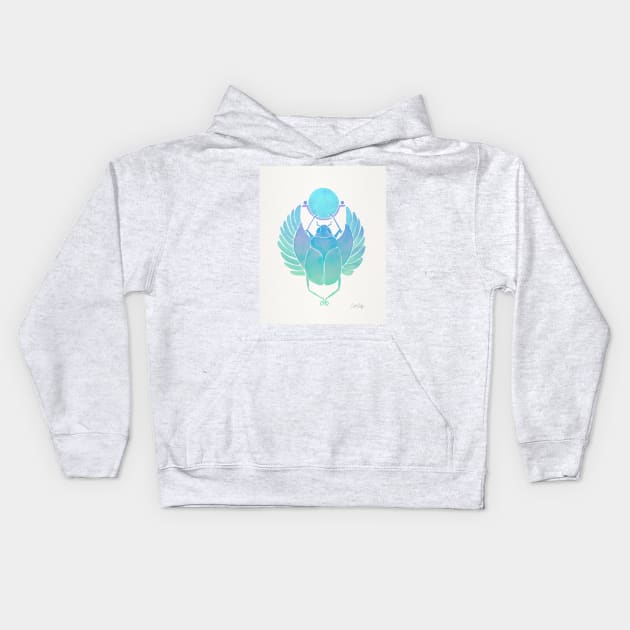 turquoise scarab Kids Hoodie by CatCoq